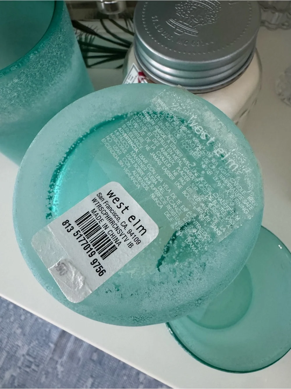 4-Pc West Elm Turquoise Seaglass Frosted Glass Candle Holders - Pottery Barn